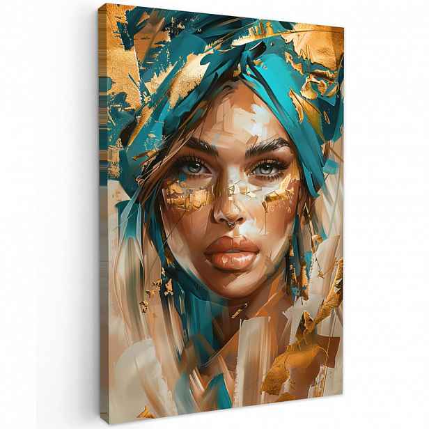 MuchoWow OBRAZ NA PLÁTNĚ Žena - Portrét - Zlatá - Luxusní - Modrá 20x30 cm