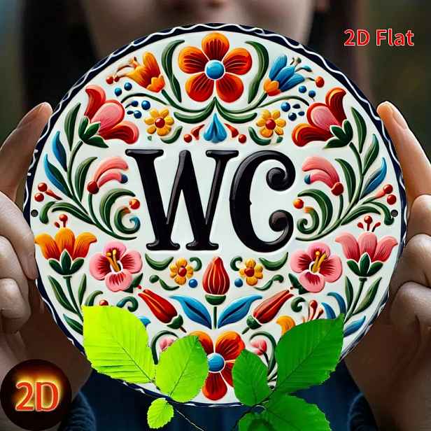 TEMU 2D plochá květinová WC cedule, design dřevěné cedule, vhodná pro domácí, kancelářské, ložnicové dekorace, dekorace kaváren, dekorace garáží atd.