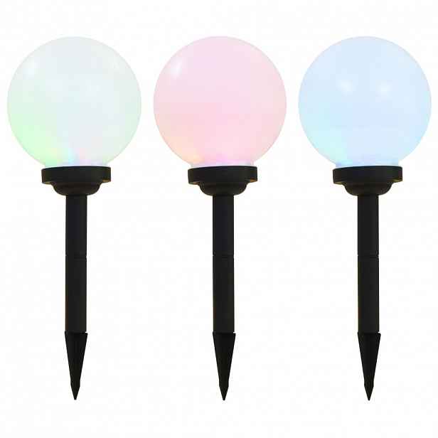 vidaXL Zahradní solární lampy 3 ks LED kulovité 20 cm RGB