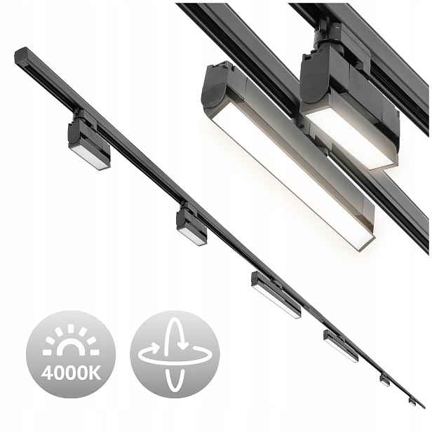 3-fázová kolejnicová lampa 2x kolejnice 2m 2x Led lampa 36W 4x lampa 12W