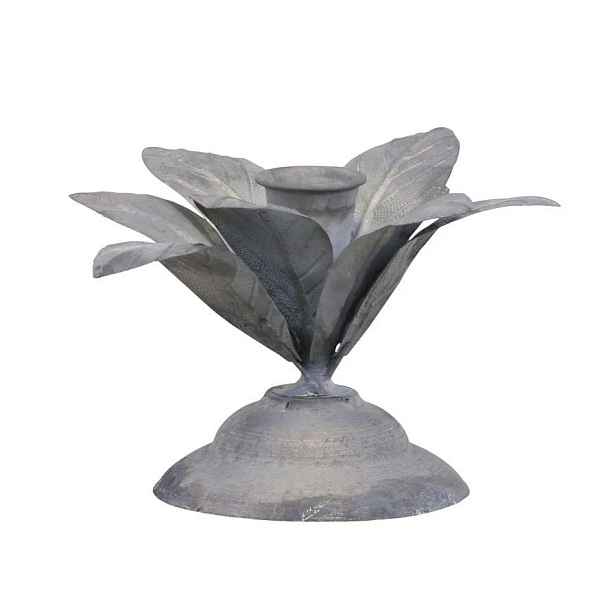 Zinkový antik kovový svícen na úzkou svíčku s květem Flower - Ø 12*9 cm Chic Antique