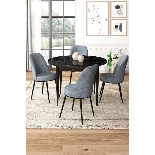 Dining Table & Chairs Set (5 Pieces) Tor - Black Marble, Grey