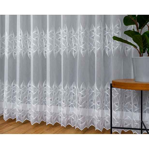 Moderní Hotová Turecká Záclona Wave Výšivka Blesk 900 X 230 Bílá Vyšívaná