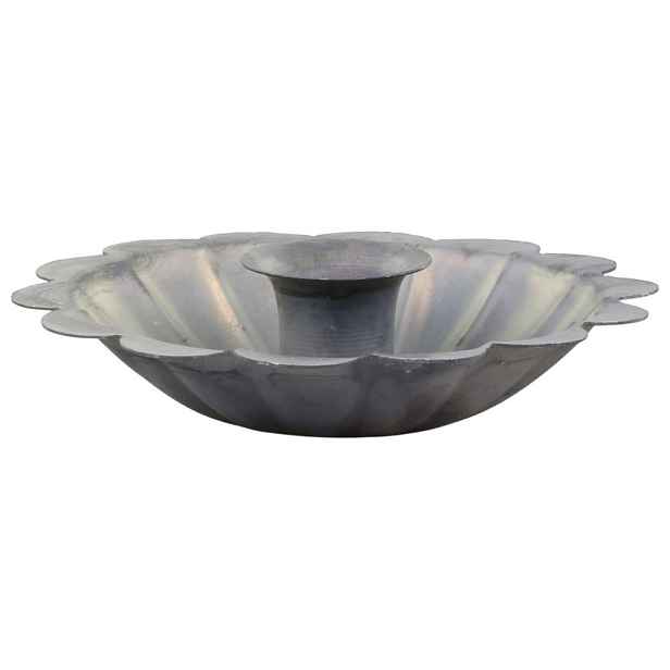 Zinkový antik kovový svícen na úzkou svíčku s květem Nostalgic - Ø 12*4 cm Chic Antique