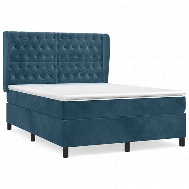 vidaXL Box spring postel s matrací tmavě modrá 140x190 cm samet