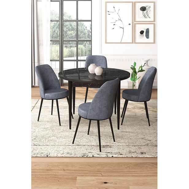 Dining Table & Chairs Set (5 Pieces) Tor - Black Marble, Fume