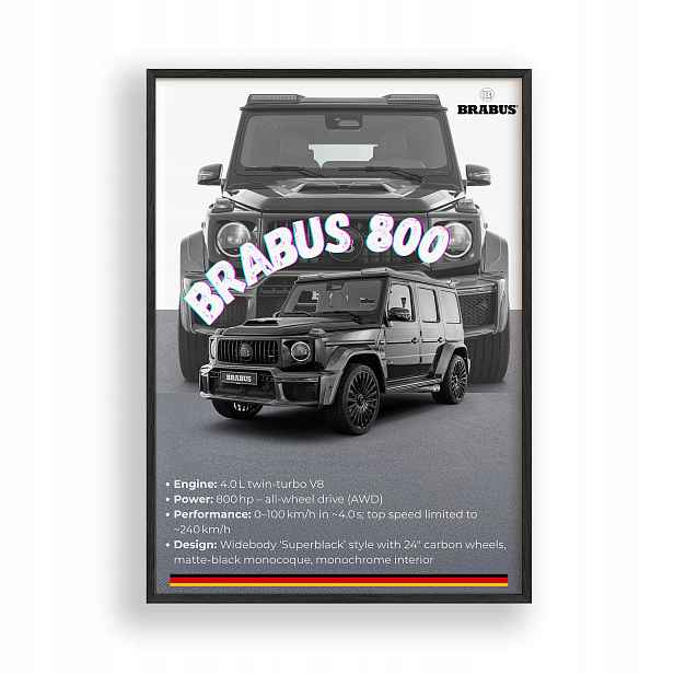 Obraz Auto Brabus 800 Superblack Rámeček Dřevěný Černý 30x42 cm