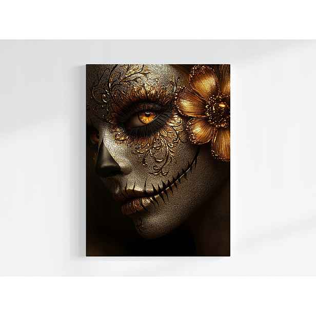 Obraz Na Plátně Canvas Dia De Los Muertos Makeup La Catrina Zlato 60x80