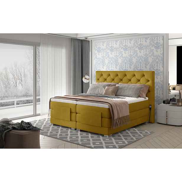 Box spring postel Clif 180x200, žlutá, elektrické polohování HELCEL