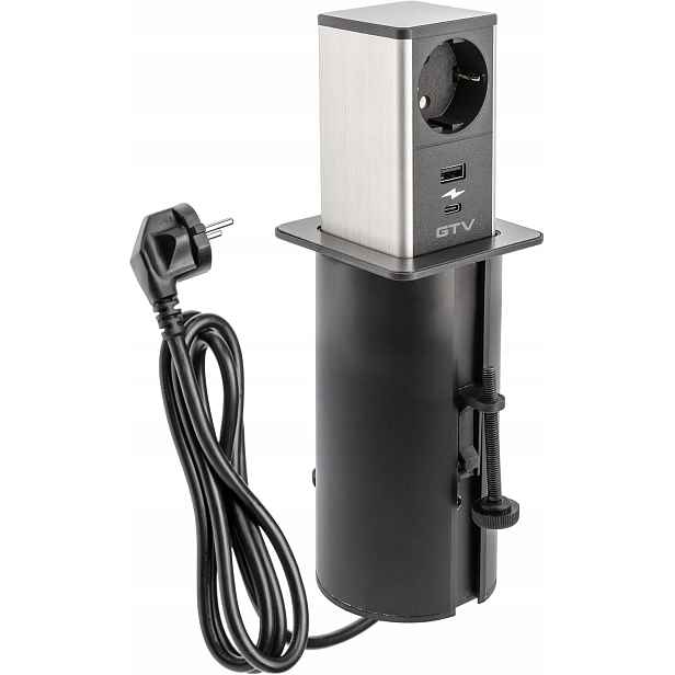 Nábytková zásuvka Tower Schuko, Usb A+c Černá Inox
