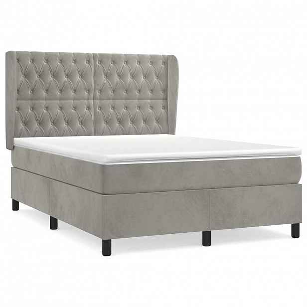 vidaXL Box spring postel s matrací světle šedá 140x200 cm samet