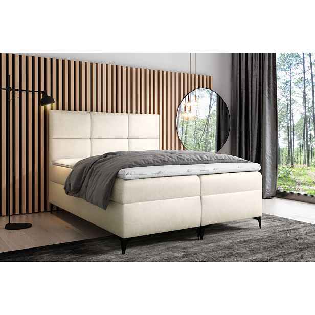 Designová postel FIZA - 200x200, krémová + topper ZDARMA