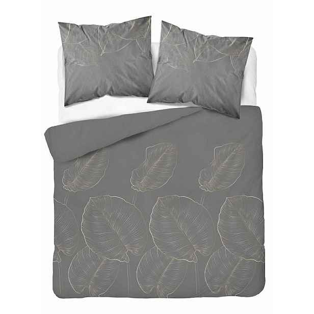 Povlečení saténové 220x200 grafitové s velkými listy Botanica Satin