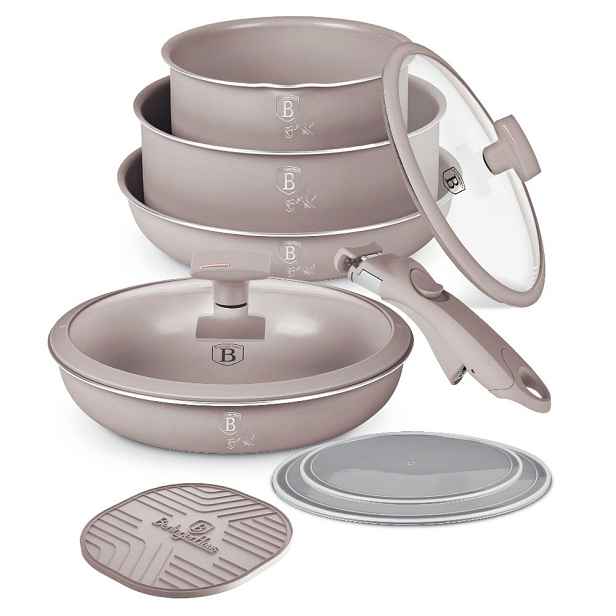 BERLINGERHAUS Sada nádobí s titanovým povrchem 9 ks Taupe Collection BH-8255