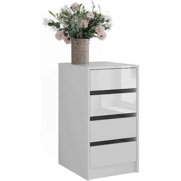 Komoda Bílá Vysoký lesk 76x40 cm 4 zásuvky Moderní