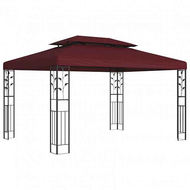 vidaXL Altán 3,97 x 2,96 x 2,68 m Víno Červené Polyester a ocel