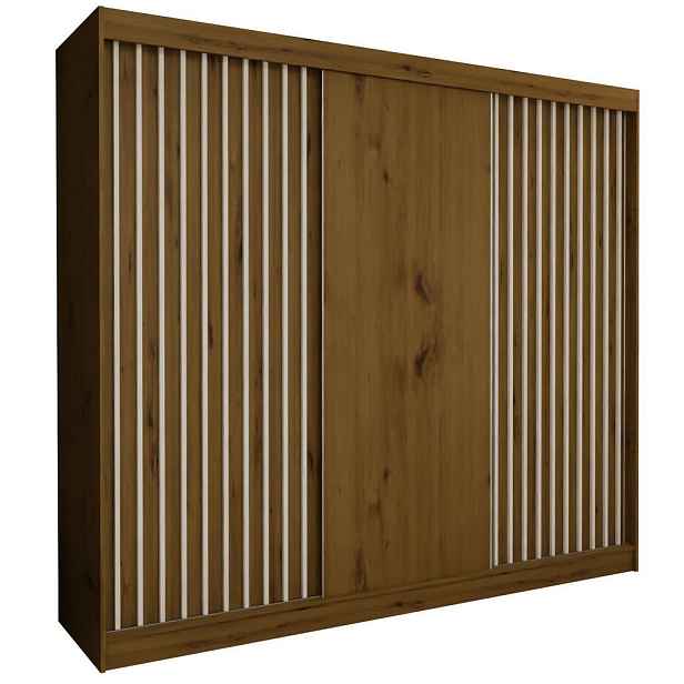 MASSENO ŠATNÍ SKŘÍŇ S POSUVNÝMI DVEŘMI LAMELLO, 240/216/61 cm 3dveřová, dub Artisan
