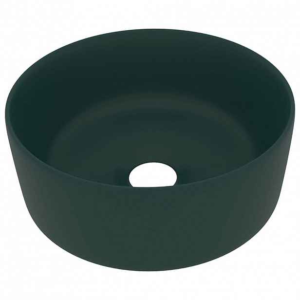 vidaXL Luxusní umyvadlo kulaté matné tmavě zelené 40 x 15 cm keramické