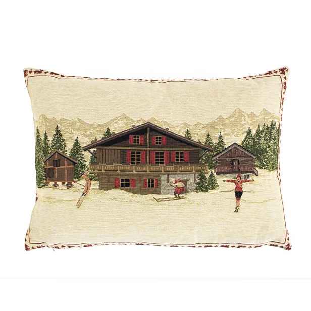 Gobelínový polštář horská chata a lyžaři - 45*15*31cm Mars & More
