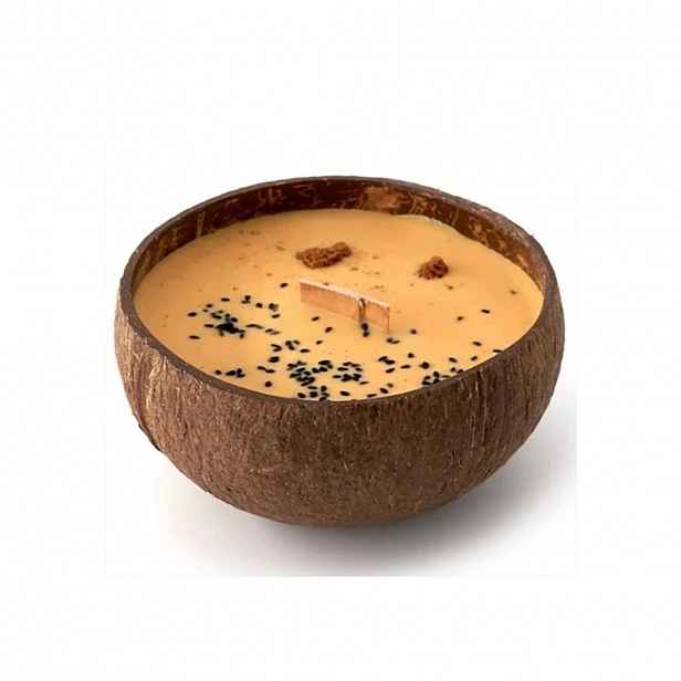 Přírodní sójová svíčka v kokosu v dárkové krabičce Vanilla & Caramel