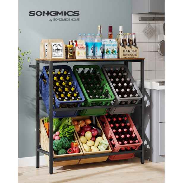 Regál na přepravky, 3 patra, 40 x 105 x 117 cm, černý