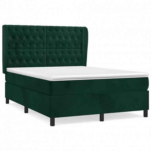 vidaXL Box spring postel s matrací tmavě zelená 140x200 cm samet