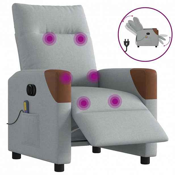 vidaXL Elektrické masážní polohovací křeslo světle šedé textil