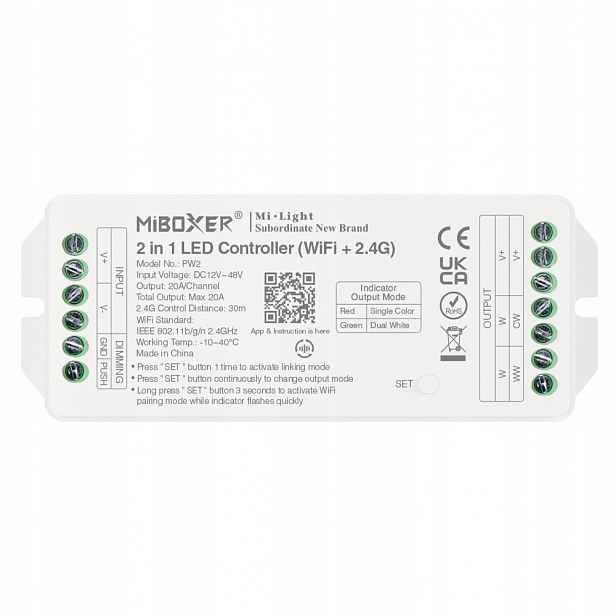 Ovladač pro Led pásky 2v1 Mono/CCT WiFi Tuya aplikace PW2 Miboxer