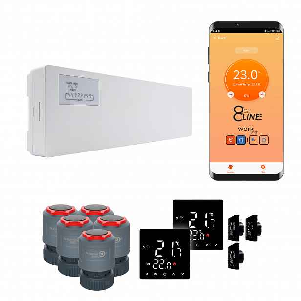 Přechodová sada pro podl. vytápění Line 5 pokojů termostat Std Zigbee černá
