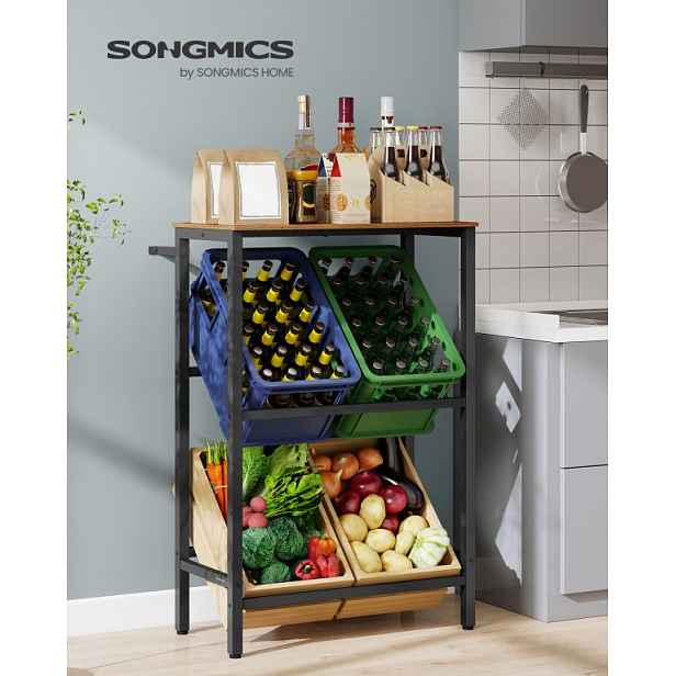 Regál na přepravky, 3 patra, 40 x 70 x 117 cm, černý