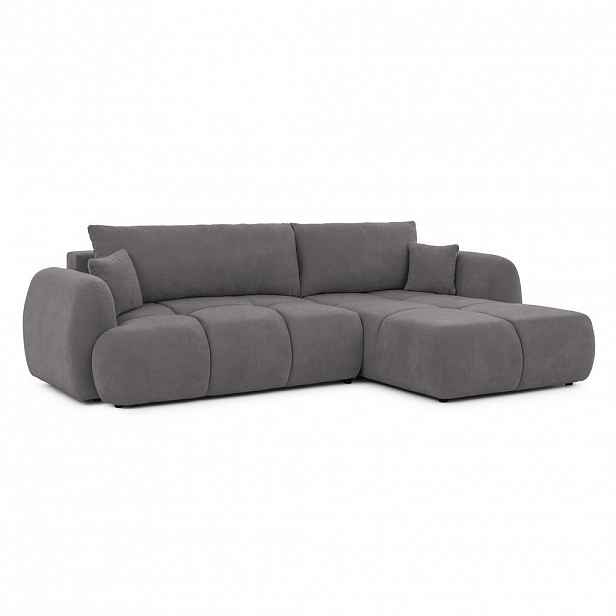 S-Style ROHOVÁ POHOVKA Loretto z přírodní taupe potahové látky s funkcí spaní, úložným prostorem a hlubokým prošíváním v designu Bubble - Otomana vpra