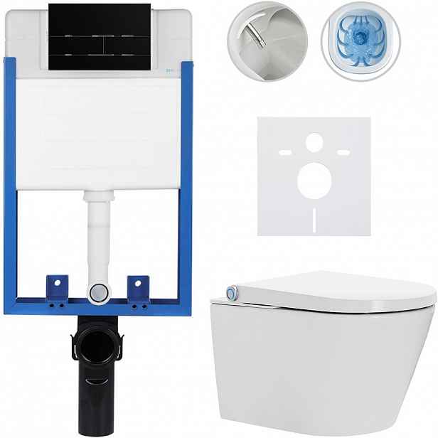 Kompletní WC set Profi/Cronus Standard - bílá lesklá - WC tlačítko Line/Černá lesklá - pro zazdění - 59,3x38,4 cm