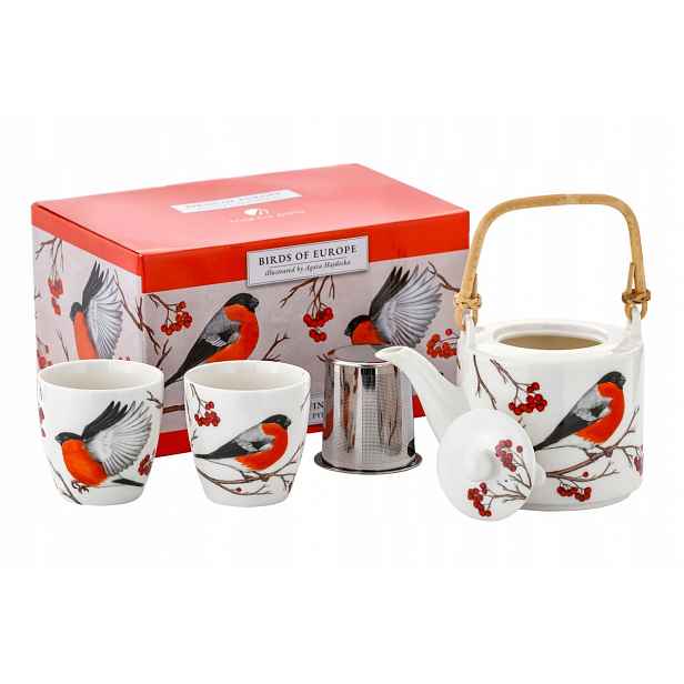 Porcelánový džbán 600 ml sítko 2 šálky 150 ml gil Polské Ptáci