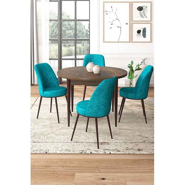 Dining Table & Chairs Set (5 Pieces) Tor - Baroque, Turquoise