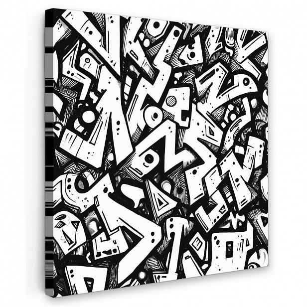 MuchoWow OBRAZ NA PLÁTNĚ Tvary - písmena - graffiti - černá 20x20 cm