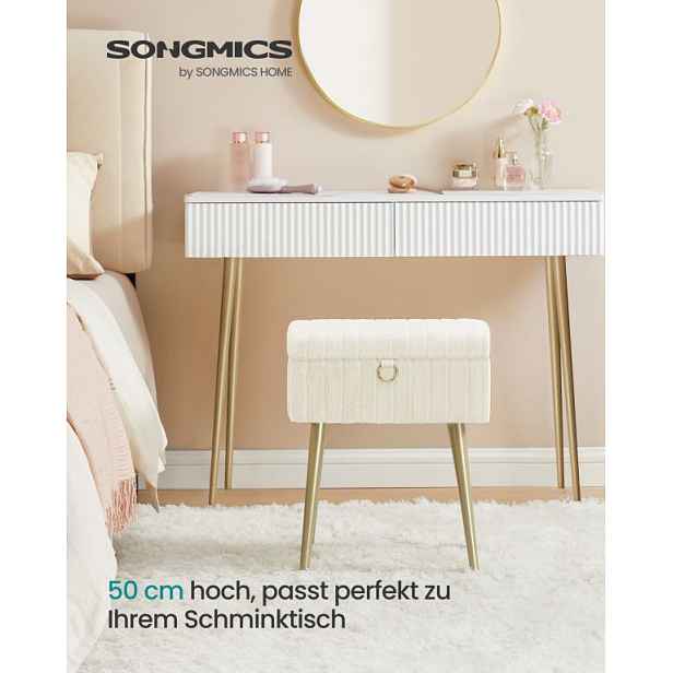 Taburet s úložným prostorem, krémově bílý, 30 x 40 x 50 cm