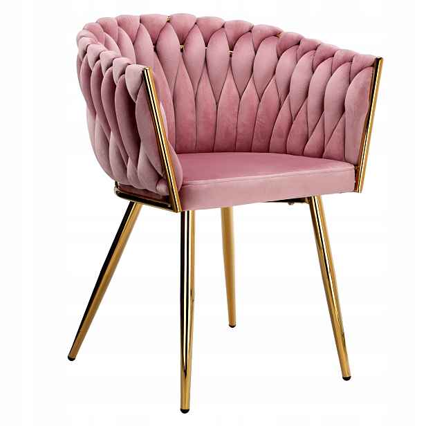 Pletené Křeslo S Výpletem, Čalouněné Velurem Velvet Glamour, Zlaté Nohy
