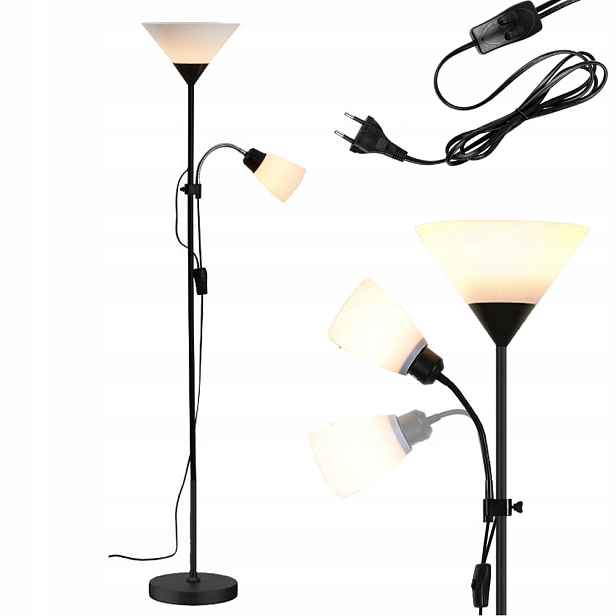 Stojací Led lampa černá na čtení 164cm E27 E14 černá 60W