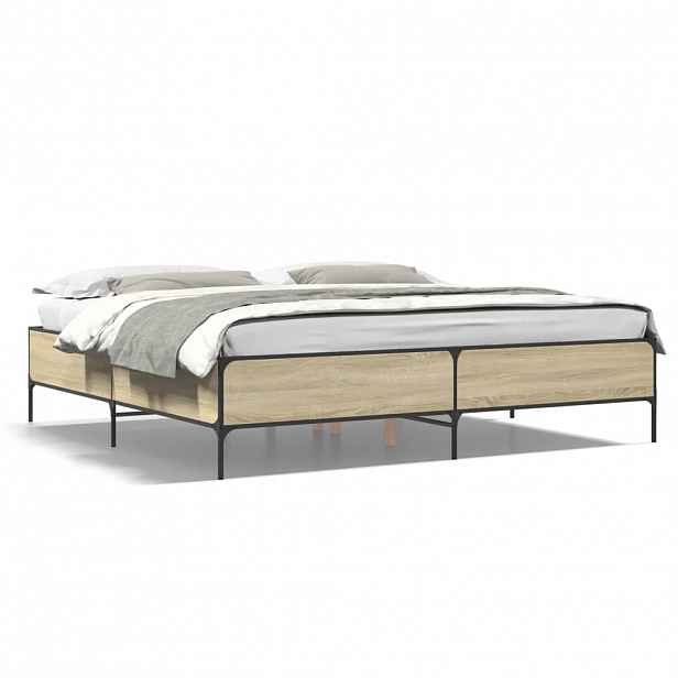 vidaXL Rám postele dub sonoma 200 x 200 cm kompozitní dřevo a kov
