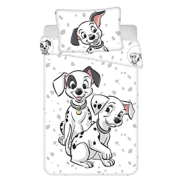 Bílé bavlněné dětské povlečení do postýlky 100x135 cm 101 Dalmatians – Jerry Fabrics