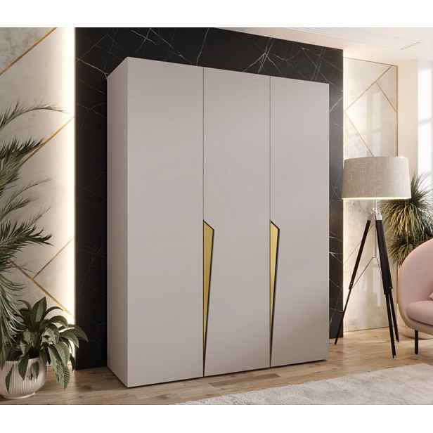Elegantní šatní skříň 150 cm SORAYA 1 - kašmír / zlaté úchyty