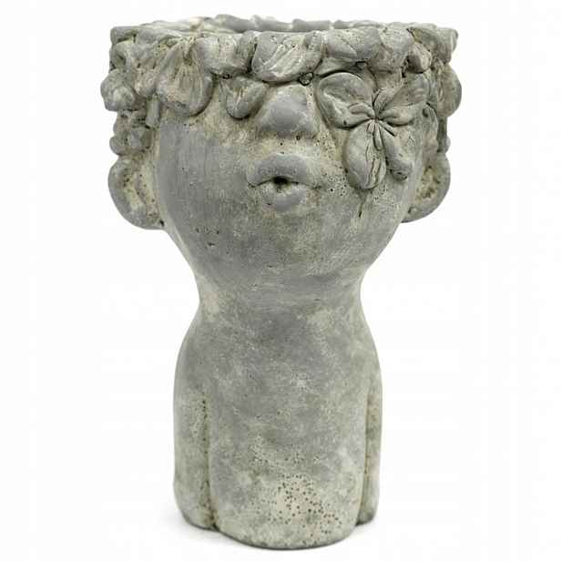 Květináč Šedý Obličej 25x17 cm Betonová Hlava