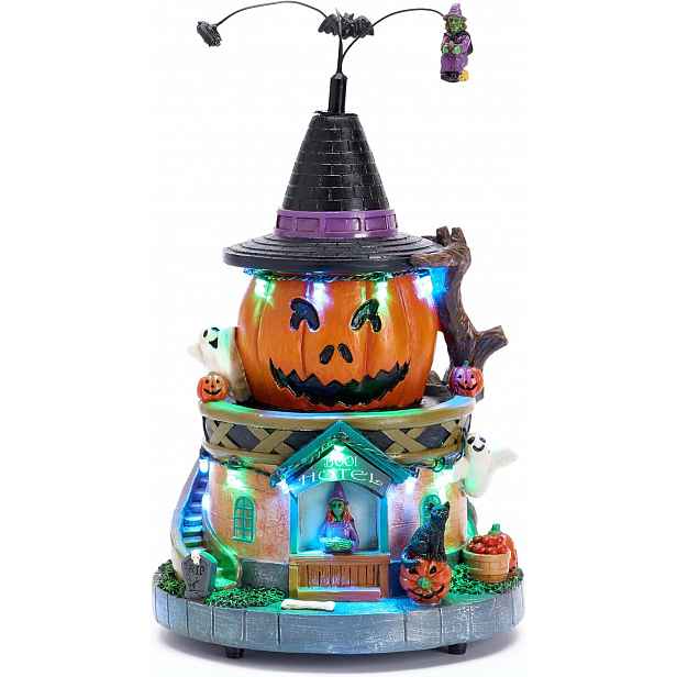 Dekorace na Halloween, 26,5 cm, osvětlená dýňová vesnice s hudbou