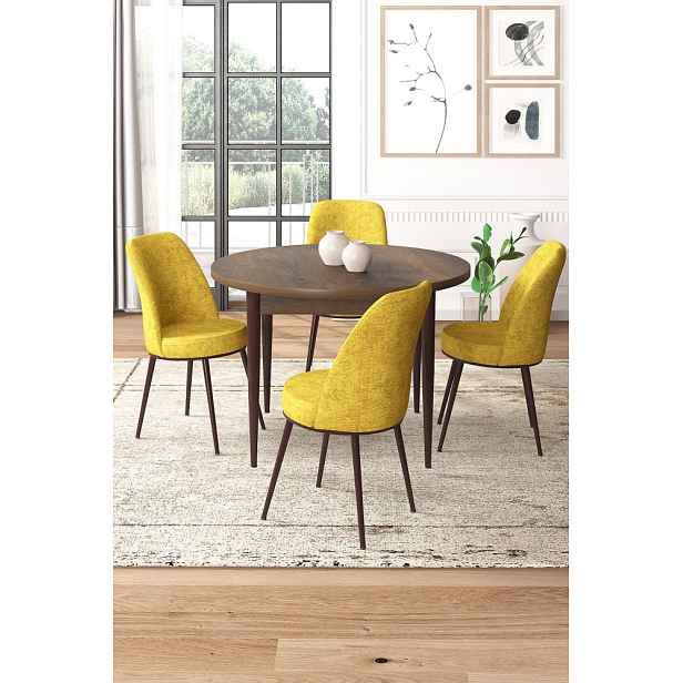 Dining Table & Chairs Set (5 Pieces) Tor - Baroque, Mustard