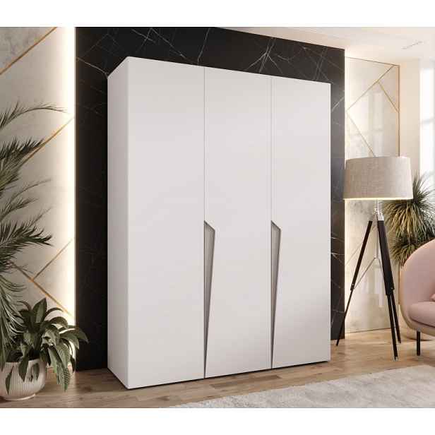Elegantní šatní skříň 150 cm SORAYA 1 - bílá / kašmírové úchyty