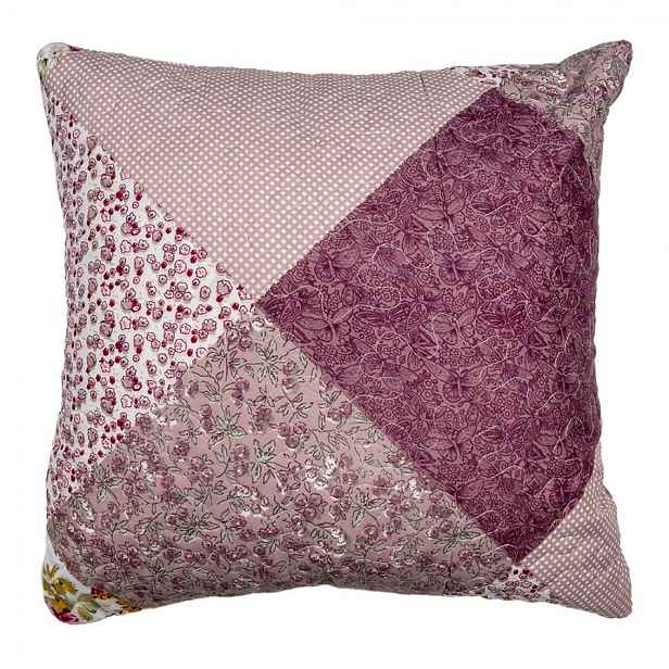 Fialový povlak na polštář s květy Patchwork - 40*40 cm Clayre & Eef