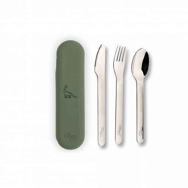 Sada příborů z nerezové oceli dino olive green Zelený Citron