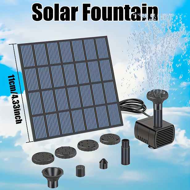 TEMU Solární čerpadlo pro fontánu, solární fontána, 1,5w-3,5w solární čerpadlo pro ptačí koupel, volně stojící přenosné plovoucí solární čerpadlo pro