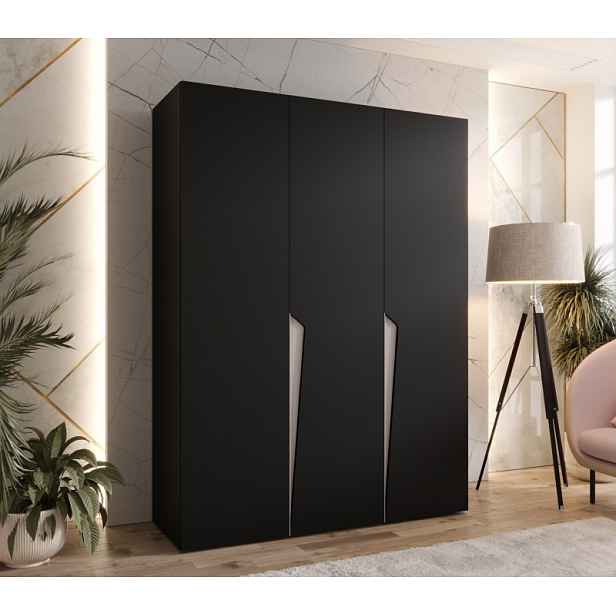Elegantní šatní skříň 150 cm SORAYA 1 - černá / kašmírové úchyty