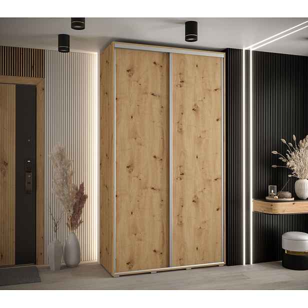 Šatní skříň ASIRI 1 - 130/60 cm, dub artisan / stříbrná